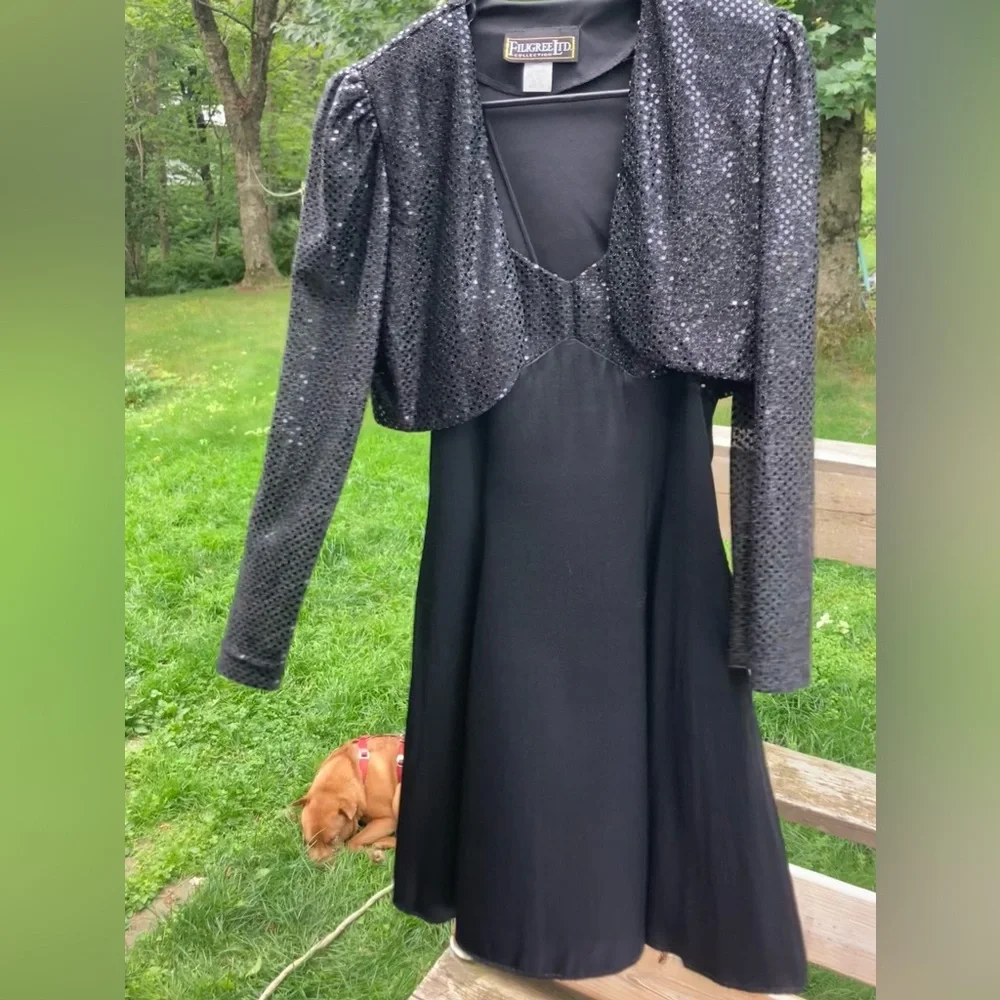 VTG 90’s Filigree Ltd Collection Black Spaghetti Strap Dress W/ Matching Bolero - Picture 2 of 12